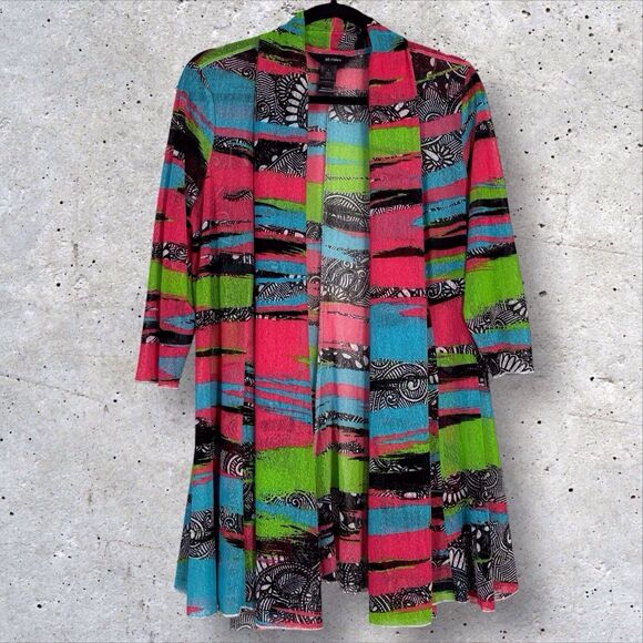 Ali Miles Cardigan Womens Large Pink Blue Green Lightweight Duster Colorful - Picture 4 of 9